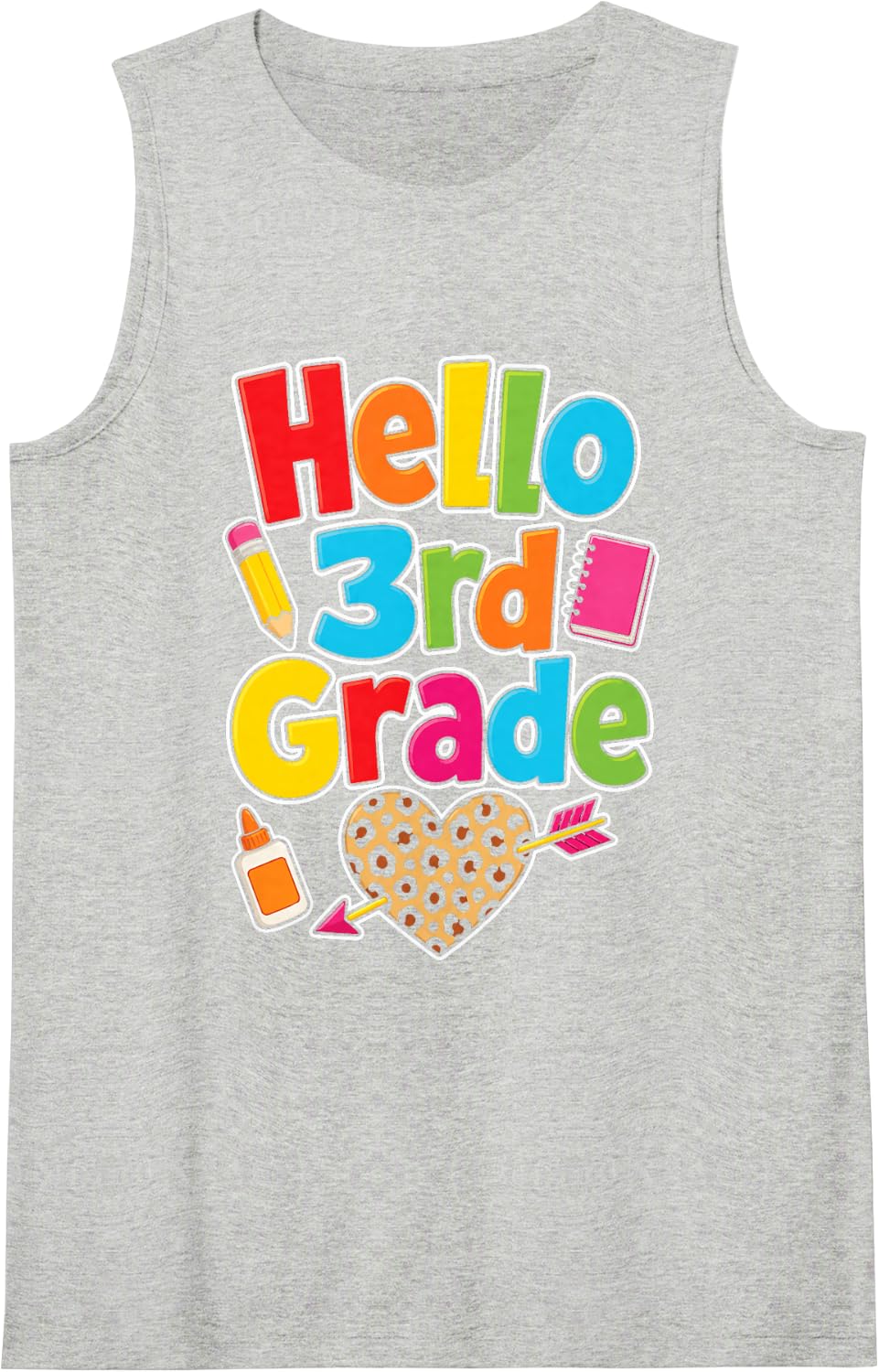 3rd Grade Third Elementary Leopard Heart First Day Kids Sleeveless Tank Top - Heather Grey