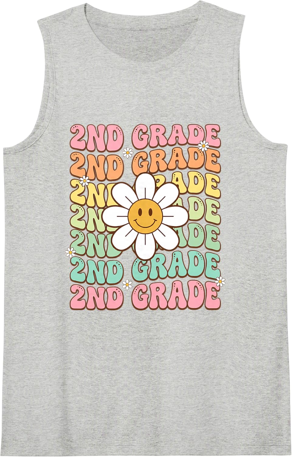 2ND Grade Back to School Retro Groovy Daisy Teacher Sleeveless Tank Top - Heather Grey