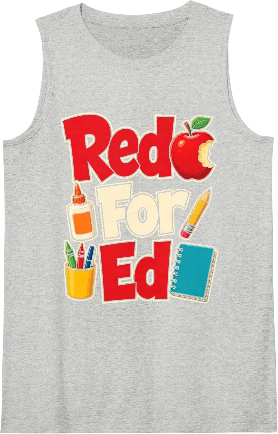 Elementary Teacher Red for Ed Public Education Gift Sleeveless Tank Top - Heather Grey