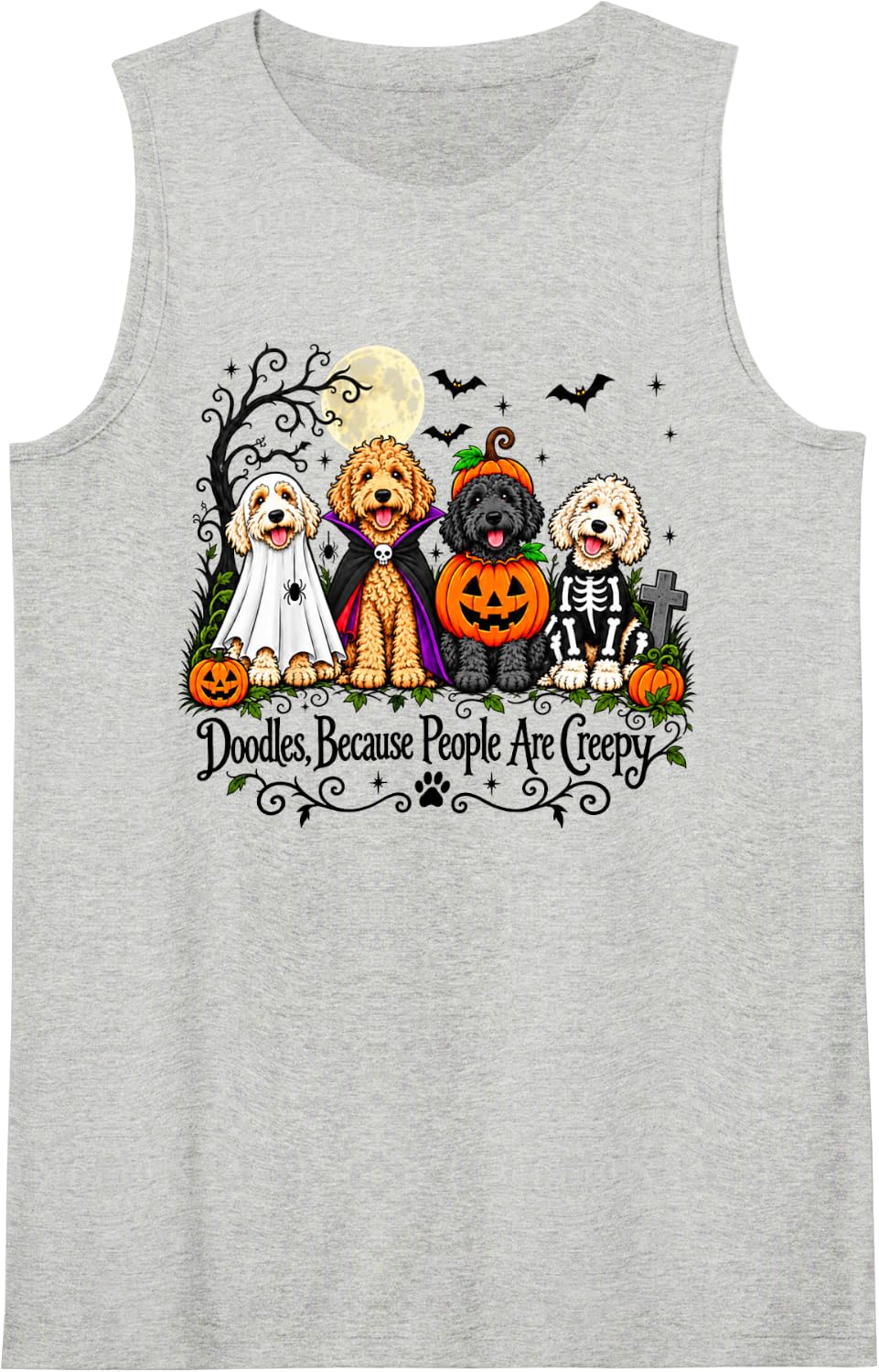 Doodles Because People are Creepy Halloween Dogs Costume Sleeveless Tank Top - Heather Grey