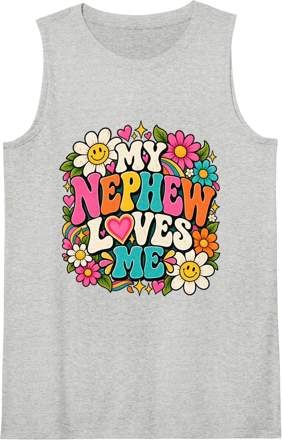 My Nephew Loves Me Groovy Proud Aunt Family Aunties Sleeveless Tank Top - Heather Grey