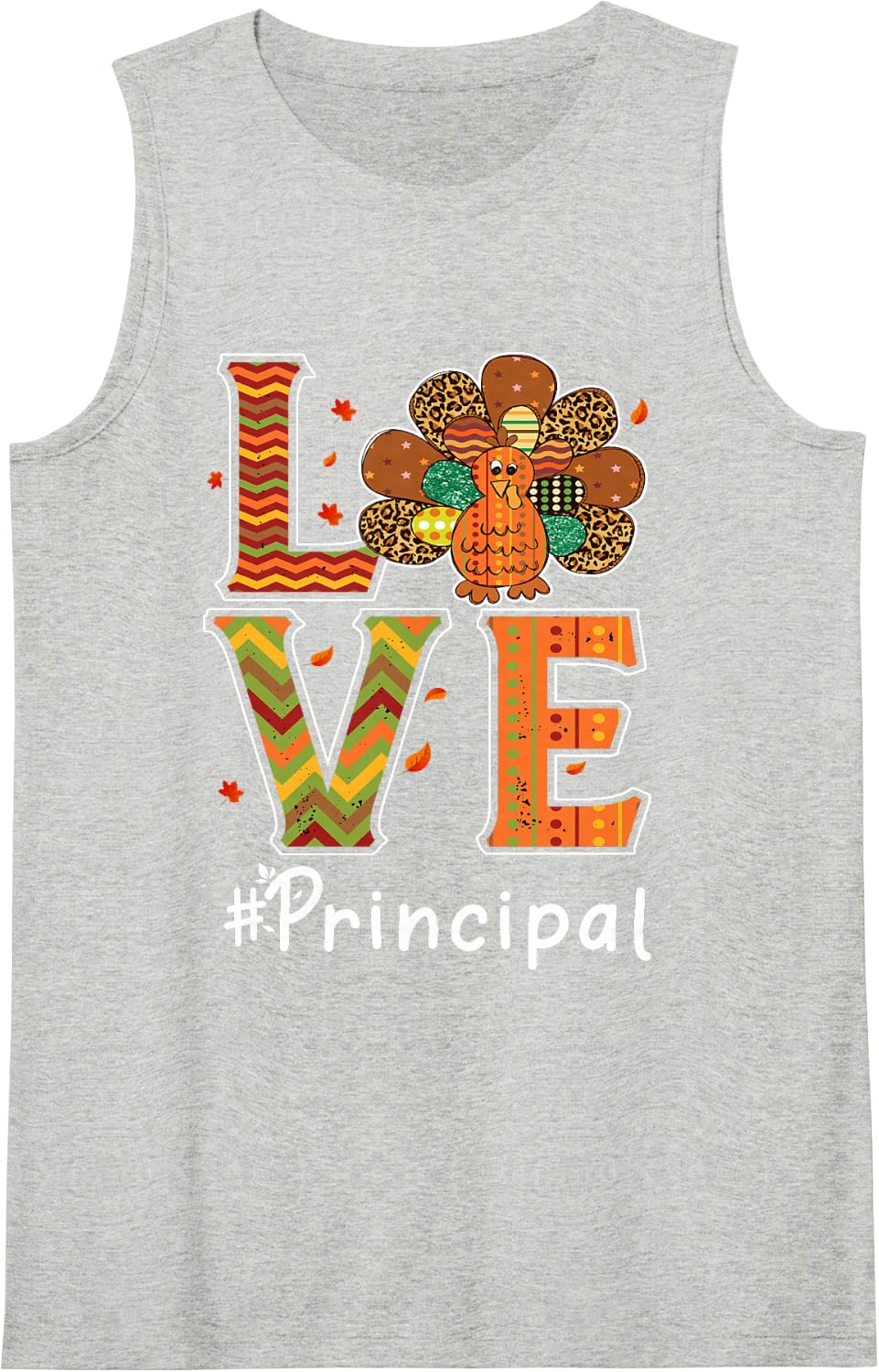 Principal Love Thanksgiving Leopard Turkey Autumn Fall Sleeveless Tank Top - Heather Grey