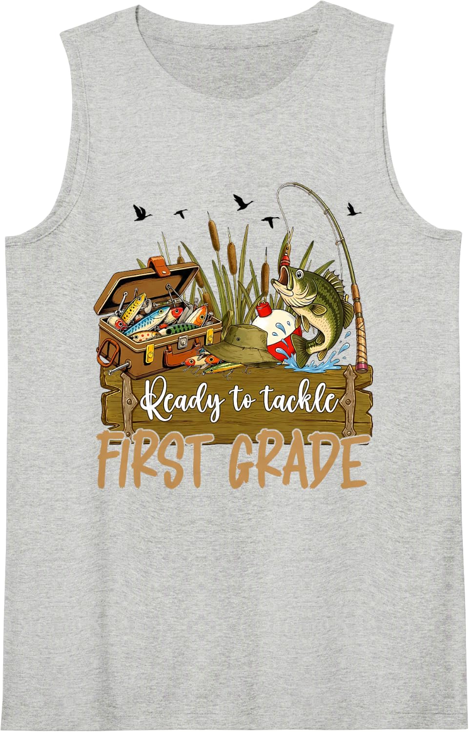 Ready to Tackle First Grade Fishing Sleeveless Tank Top - Heather Grey