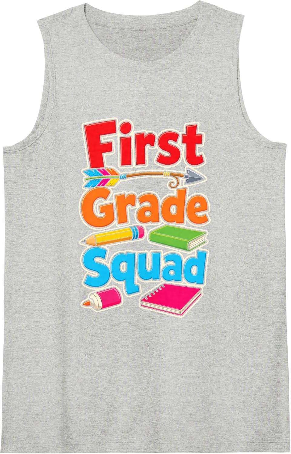 1st Grade Squad First Graders Elementary School Crew Sleeveless Tank Top - Heather Grey