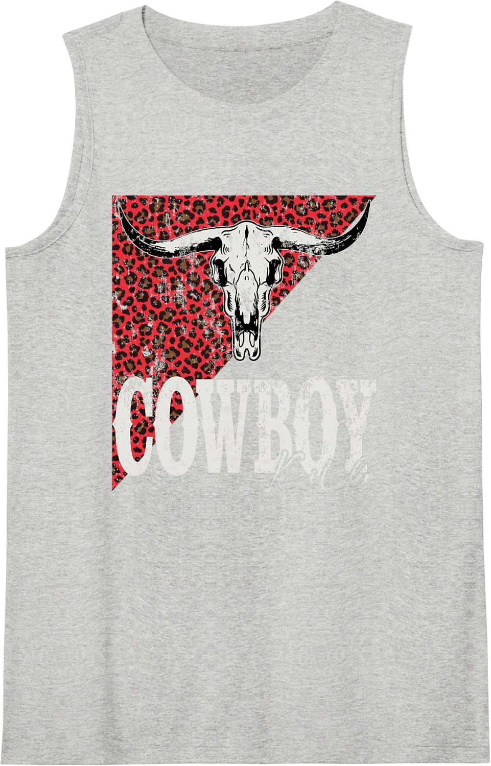 Vintage Cowboy-Killer Leopard Print Western Style Sleeveless Tank Top - Heather Grey