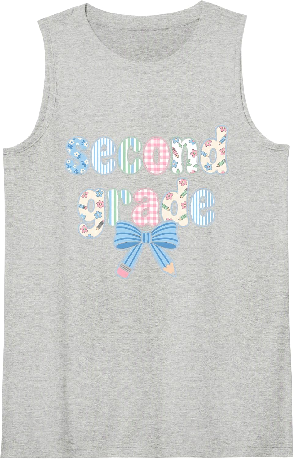 Second Grade Back to School Cute Teacher Student Bow Sleeveless Tank Top - Heather Grey