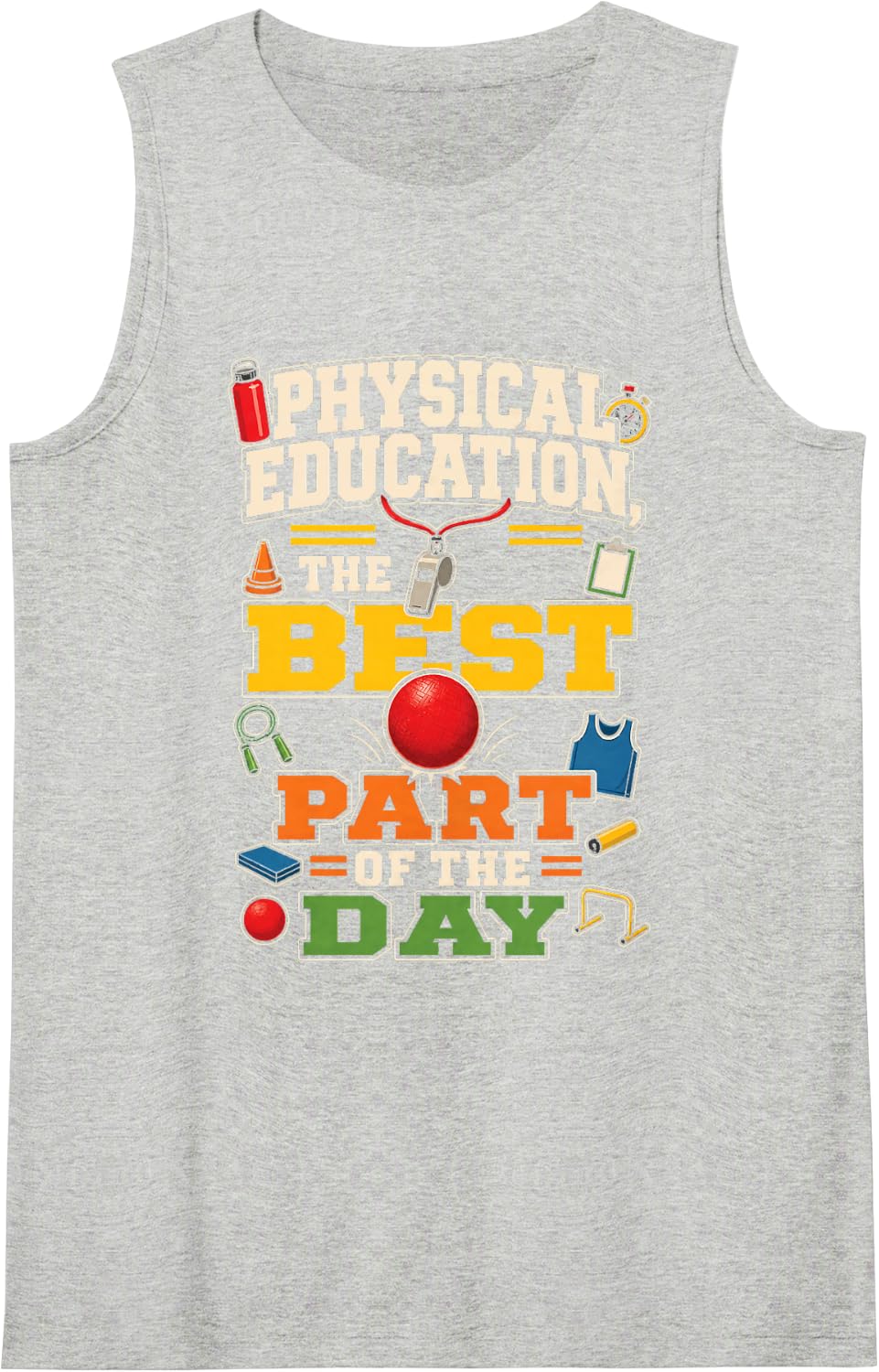 PE Teacher Physical Education Gym Whistle Dodgeball Gift Sleeveless Tank Top - Heather Grey