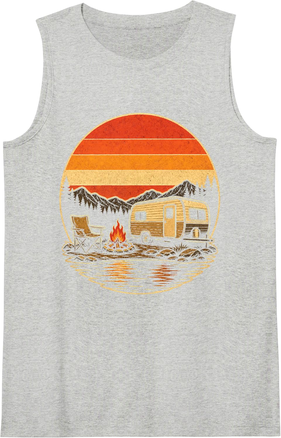 Camping Retro Sun Camper Travel Trailer Lake Campfire Art Sleeveless Tank Top - Heather Grey