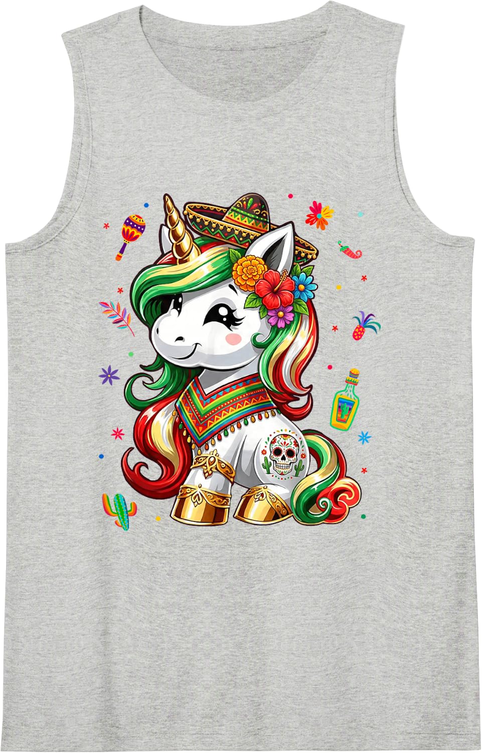 Cinco De Mayo Girls Toddler Kids Mexican Unicorn 5 de Mayo Sleeveless Tank Top - Heather Grey