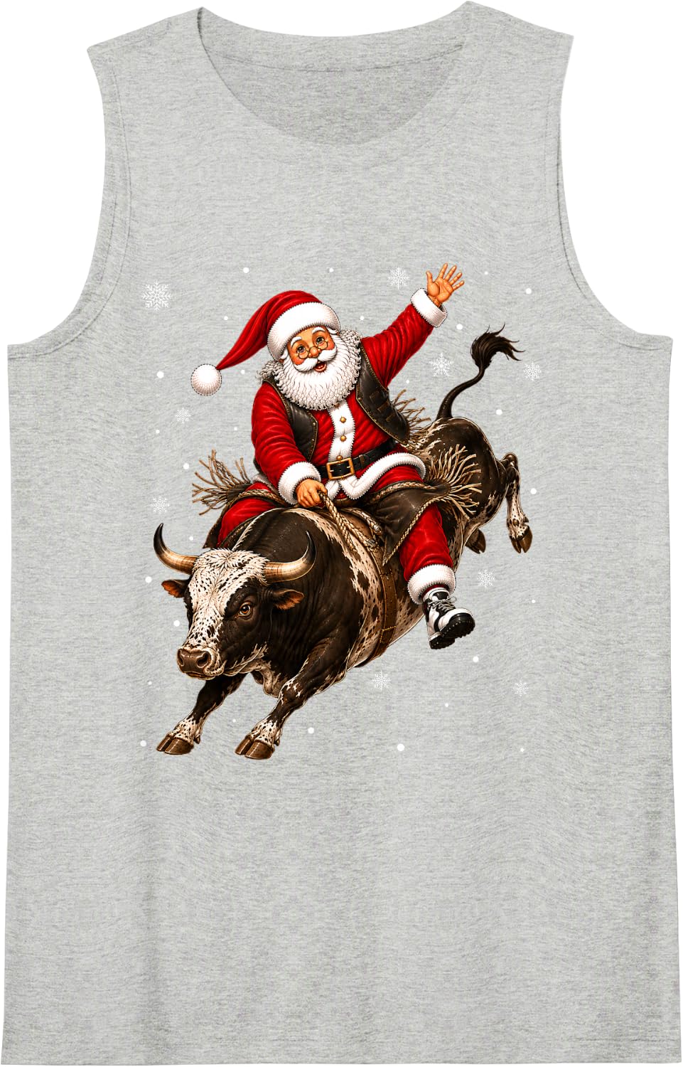 Rodeo Santa Riding Bull Christmas Fun Tank Top - Heather Grey