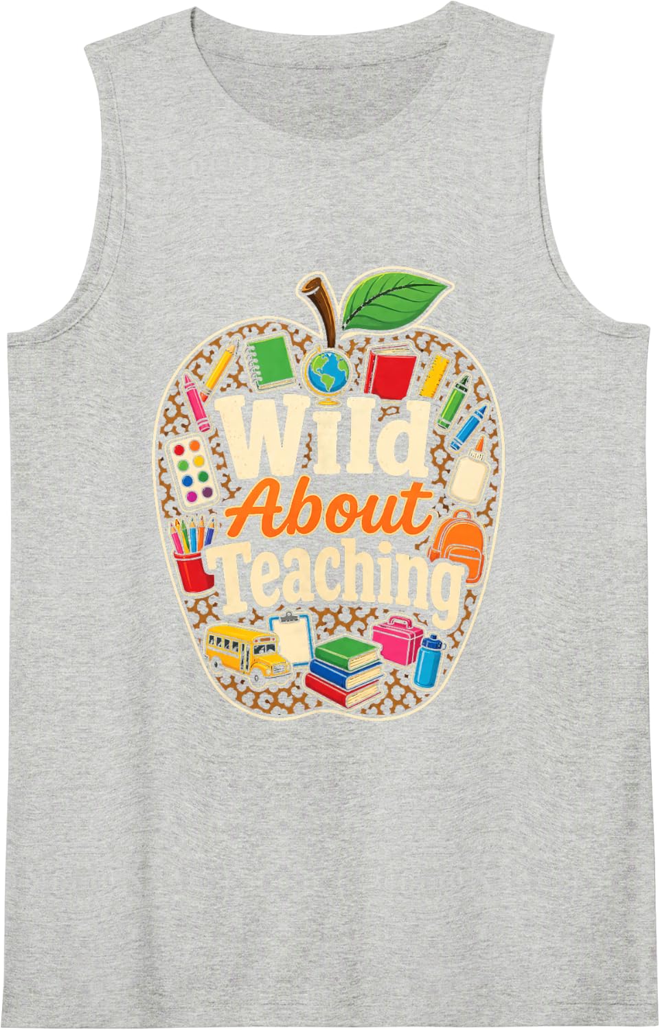 Wild About Teaching Leopard Print Elementary Teacher Gift Sleeveless Tank Top - Heather Grey