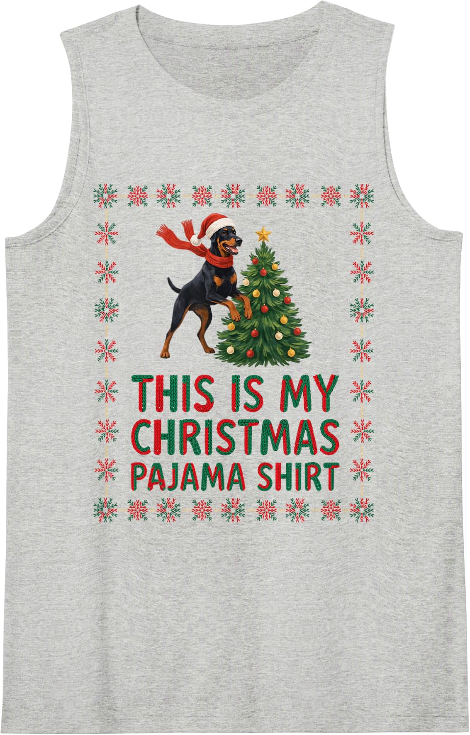 Cute Funny Doberman Christmas Pajama Tree Dog Mom Dad Lover Sleeveless Tank Top - Heather Grey