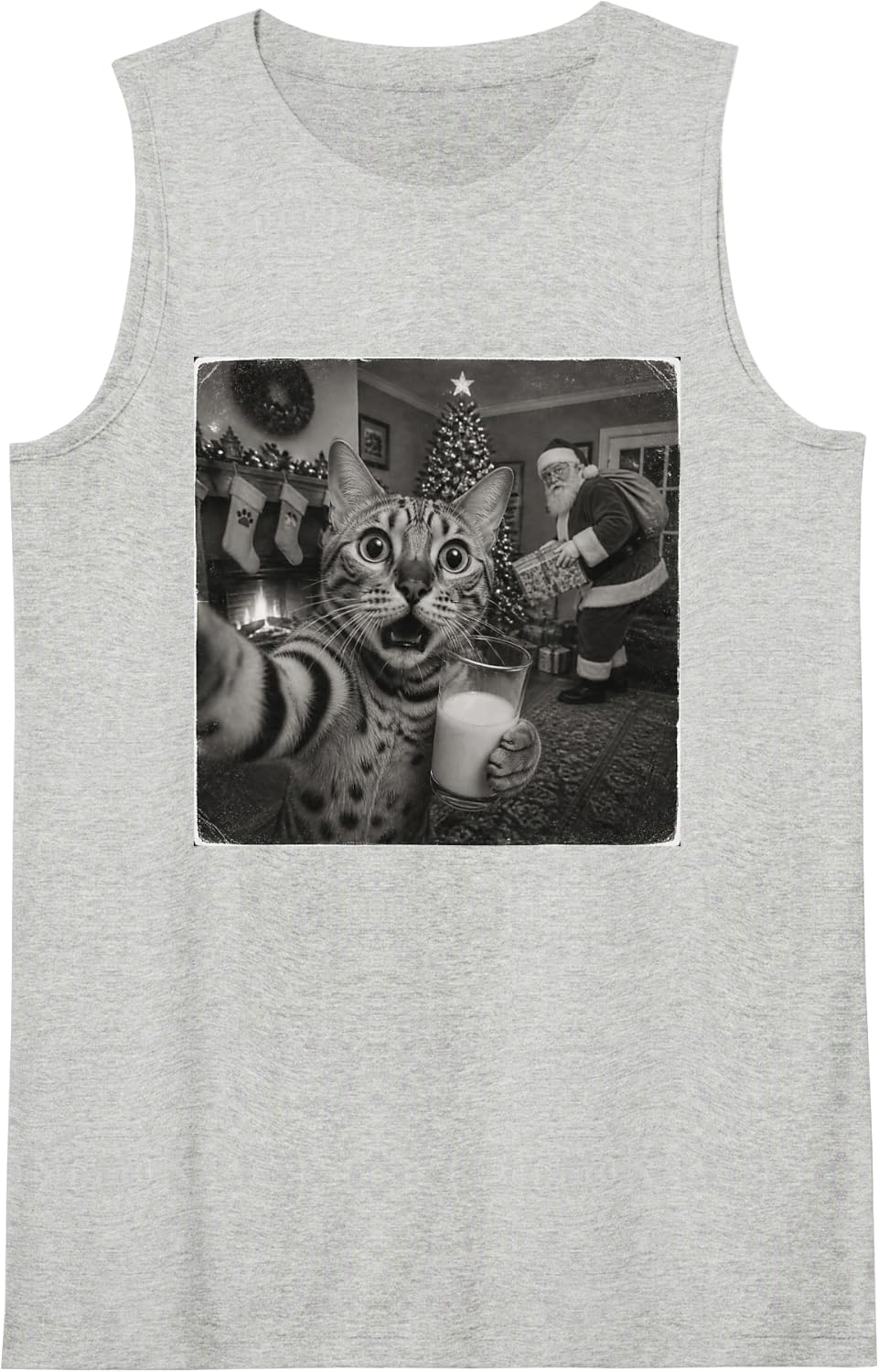 Funny Christmas Bengal Cat Sleeveless Tank Top - Heather Grey
