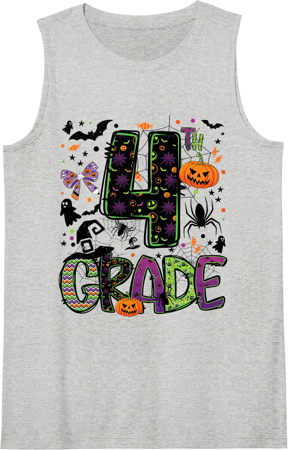 Halloween Spooky 4th Grade Halloween Team Student Teacher Sleeveless Tank Top - Heather Grey