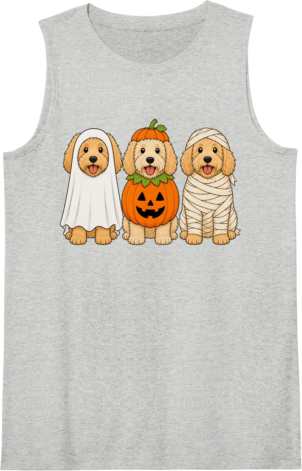Spooky Goldendoodle Pumpkin Ghost Halloween Dog Lover Tank Top - Heather Grey