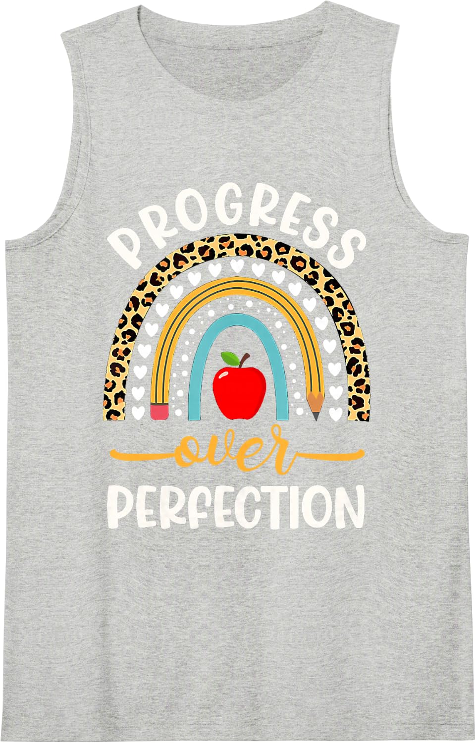 Progress Over Perfection School Teacher Principal Leopard Sleeveless Tank Top - Heather Grey