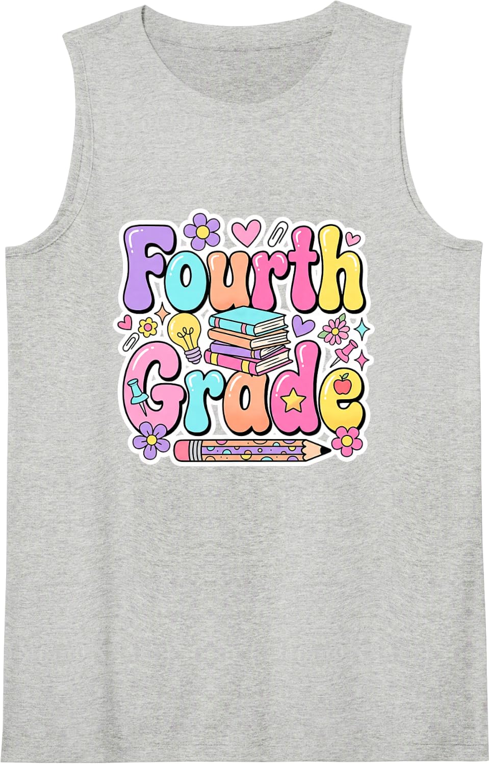 Fourth Grade Back to School Retro Groovy Girls Teacher Sleeveless Tank Top - Heather Grey