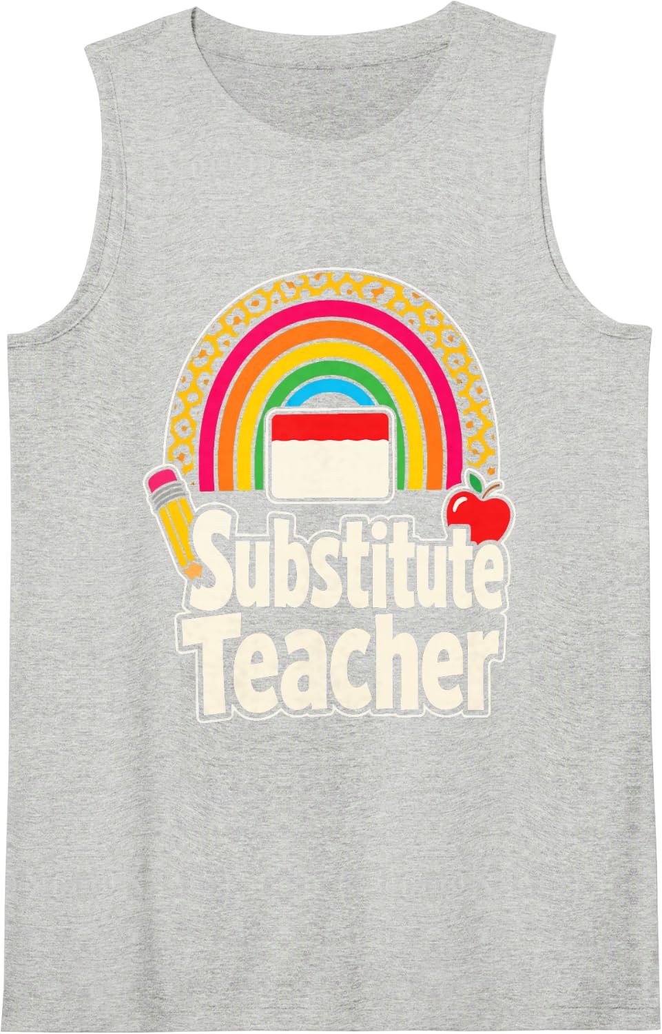 Substitute Teacher Sub Gift Leopard Print Elementary Sleeveless Tank Top - Heather Grey