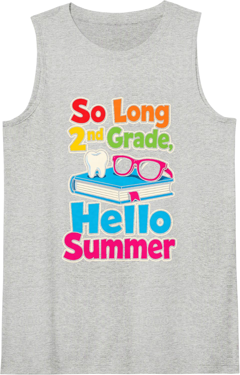 2nd Grade So Long Hello Summer Elementary School Kids Sleeveless Tank Top - Heather Grey