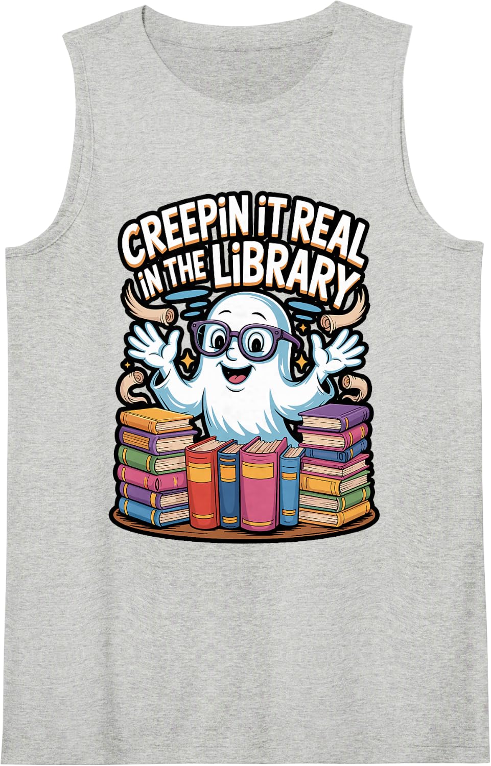 Creepin’ It Real in the Library Halloween Tank Top - Heather Grey
