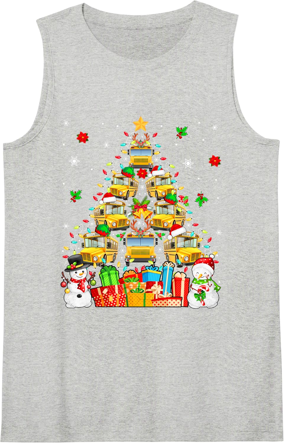 Santa Elf Reindeer School Buses As Xmas Tree Driver Snowmen Sleeveless Tank Top - Heather Grey