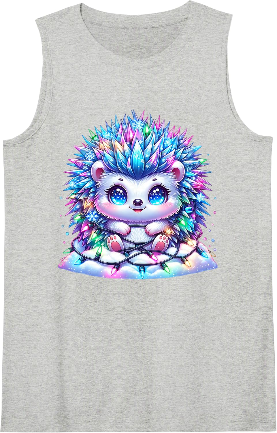 Cute Hedgehog Winter Lights Snowflake Illustration Sleeveless Tank Top - Heather Grey