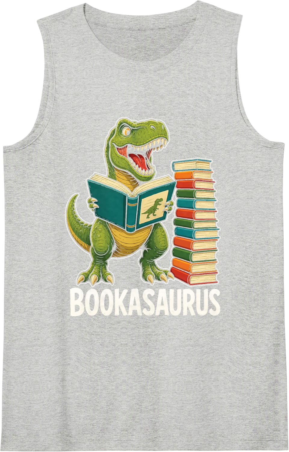 Funny Dinosaur Book Lover Bookasaurus T Rex Reading Sleeveless Tank Top - Heather Grey