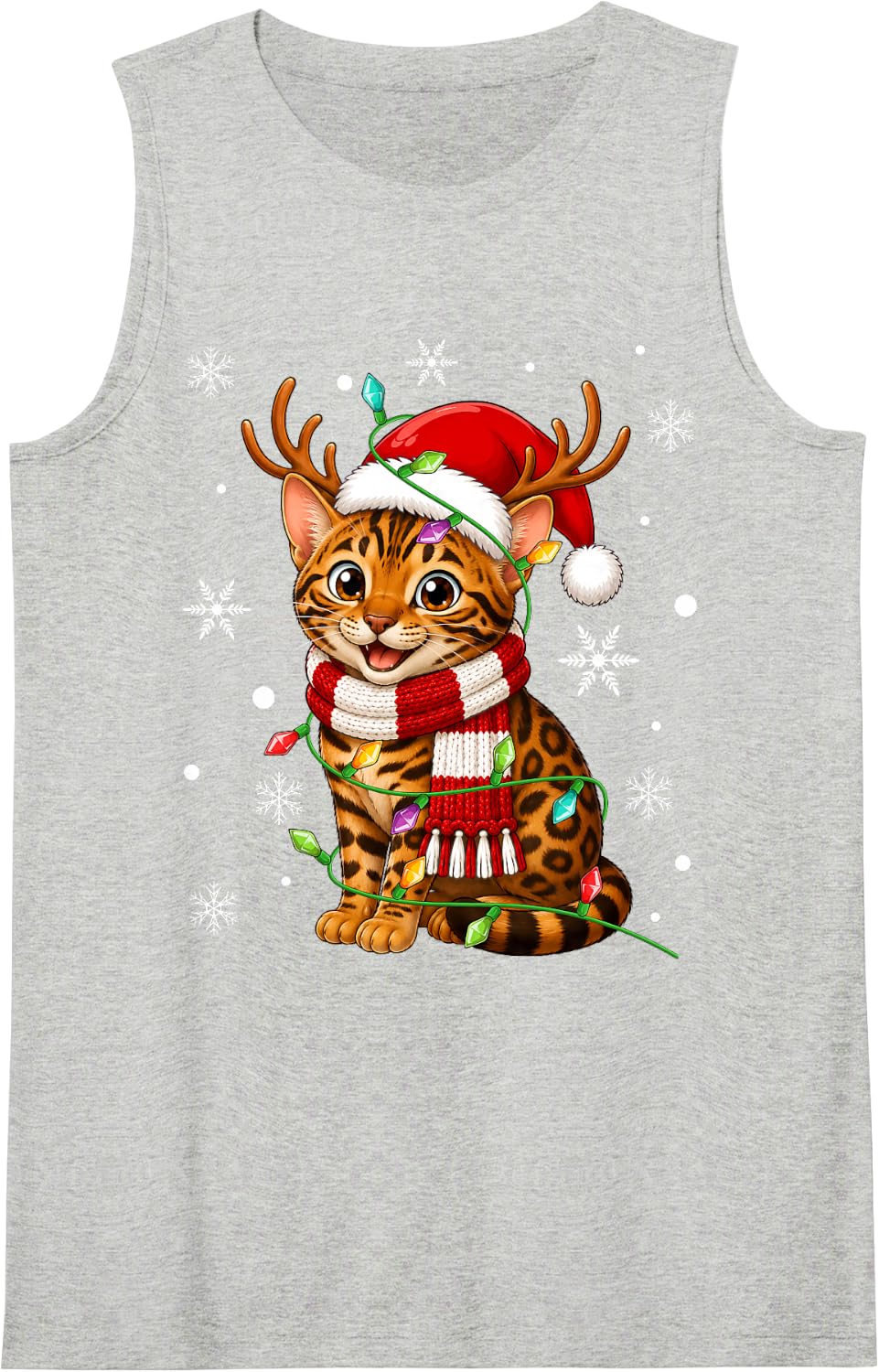 Bengal Cat Christmas Lights Santa Hat Scarf Festive Xmas Sleeveless Tank Top - Heather Grey