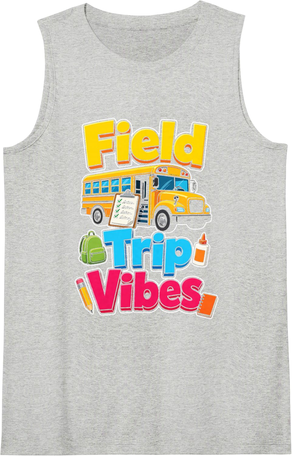 Elementary Field Trip Vibes Kids Back to School Bus Sleeveless Tank Top - Heather Grey