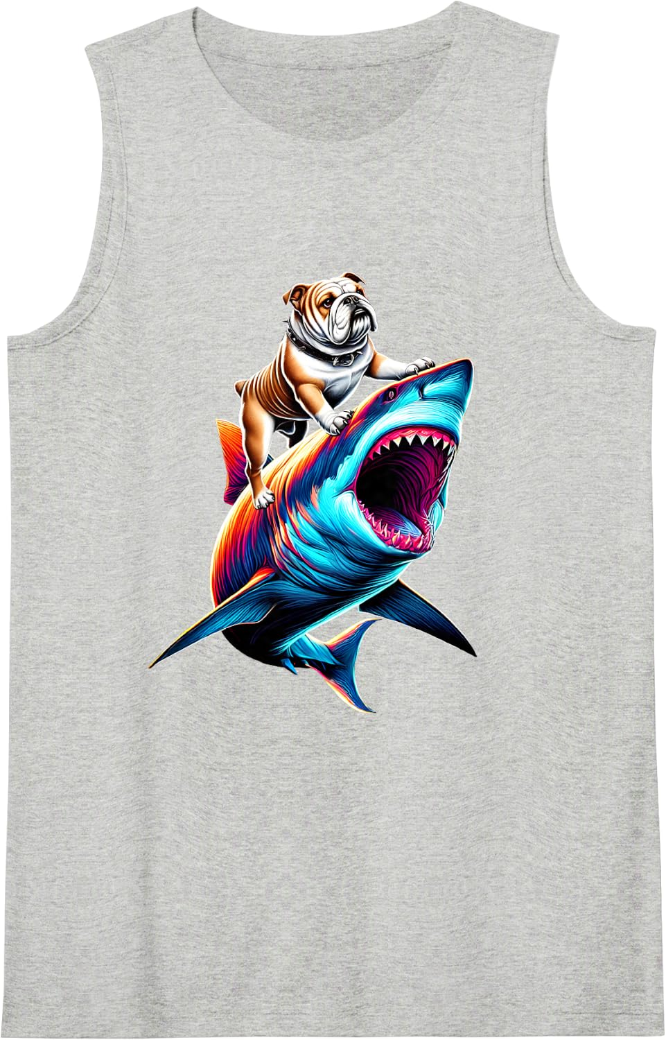 Funny Bulldog Riding Shark Bulldog Lover Sleeveless Tank Top - Heather Grey