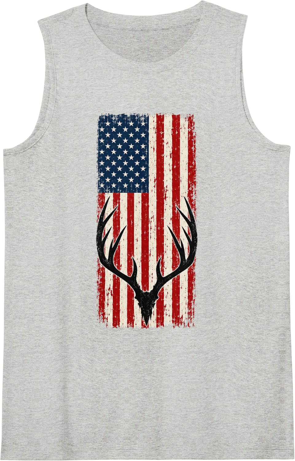 Deer Hunting American Flag Whitetail Buck Antlers Women Men Sleeveless Tank Top - Heather Grey