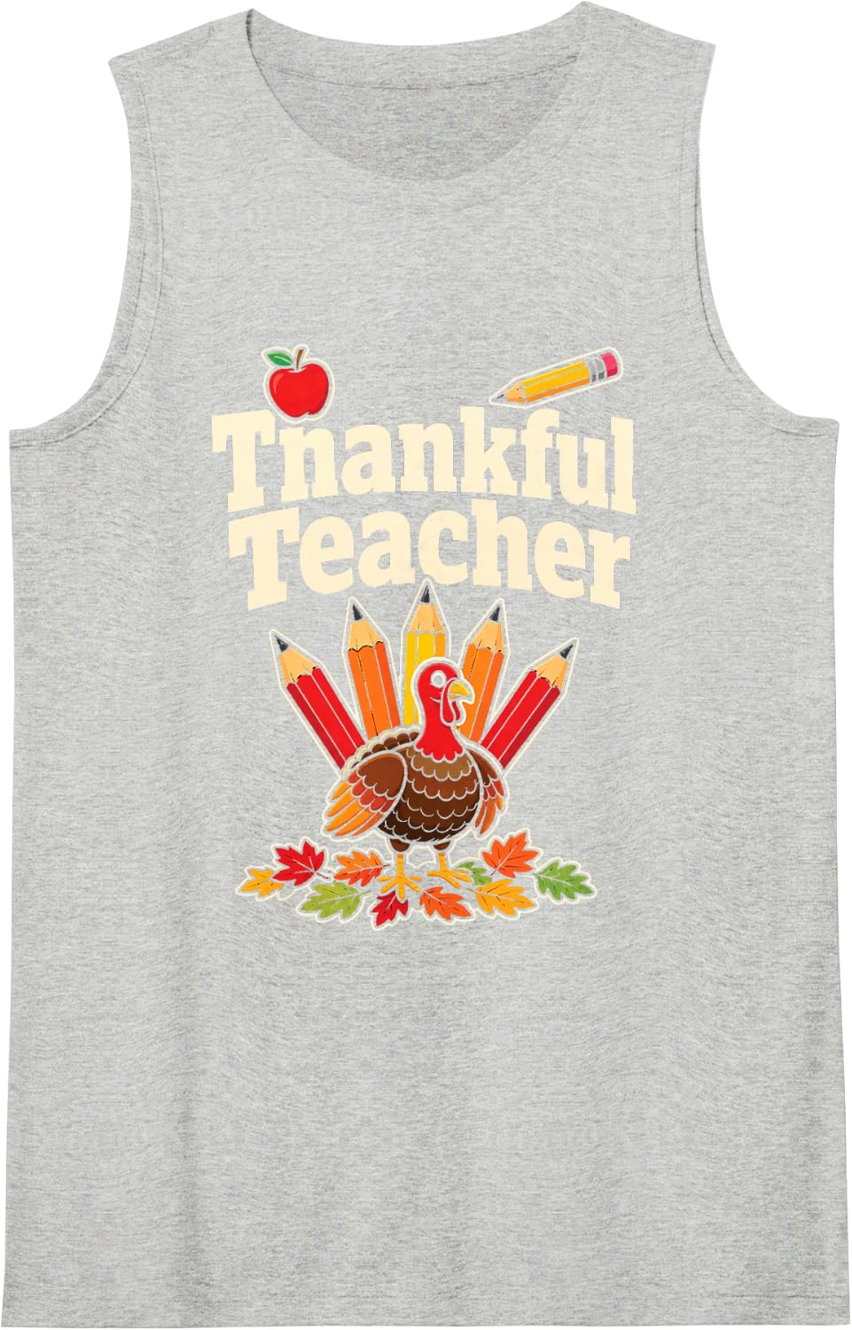Elementary School Thankful Teacher Gift Turkey Thanksgiving Sleeveless Tank Top - Heather Grey