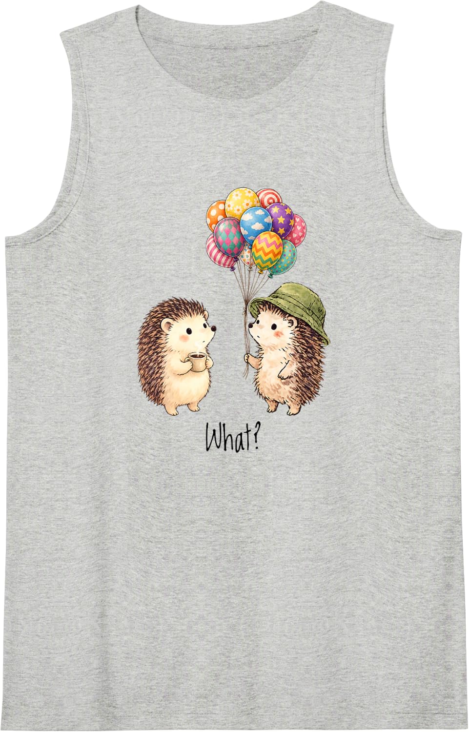 Silly Cute Hedgehogs Asking Questions, Funny Design Sleeveless Tank Top - Heather Grey