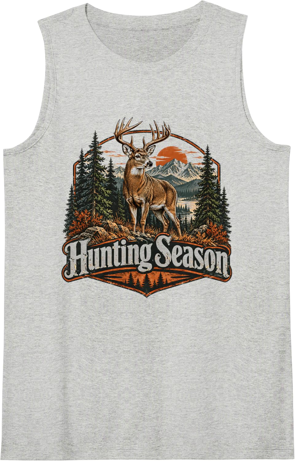Hunting Season Deer Hunter Outdoors Wildlife Design Sleeveless Tank Top - Heather Grey