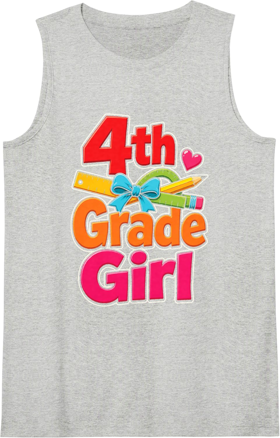 4th Grade Girl First Day Hearts Bows Ruler Protractor Sleeveless Tank Top - Heather Grey