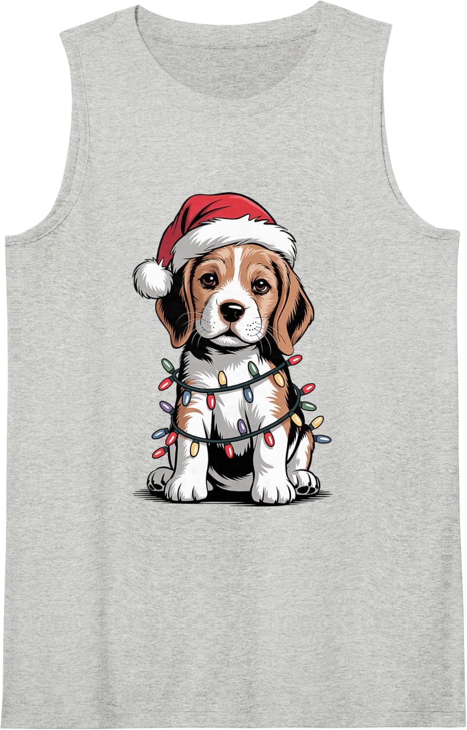 Festive Cute Beagle Puppy Christmas Lights Dog Mom Dad Lover Sleeveless Tank Top - Heather Grey