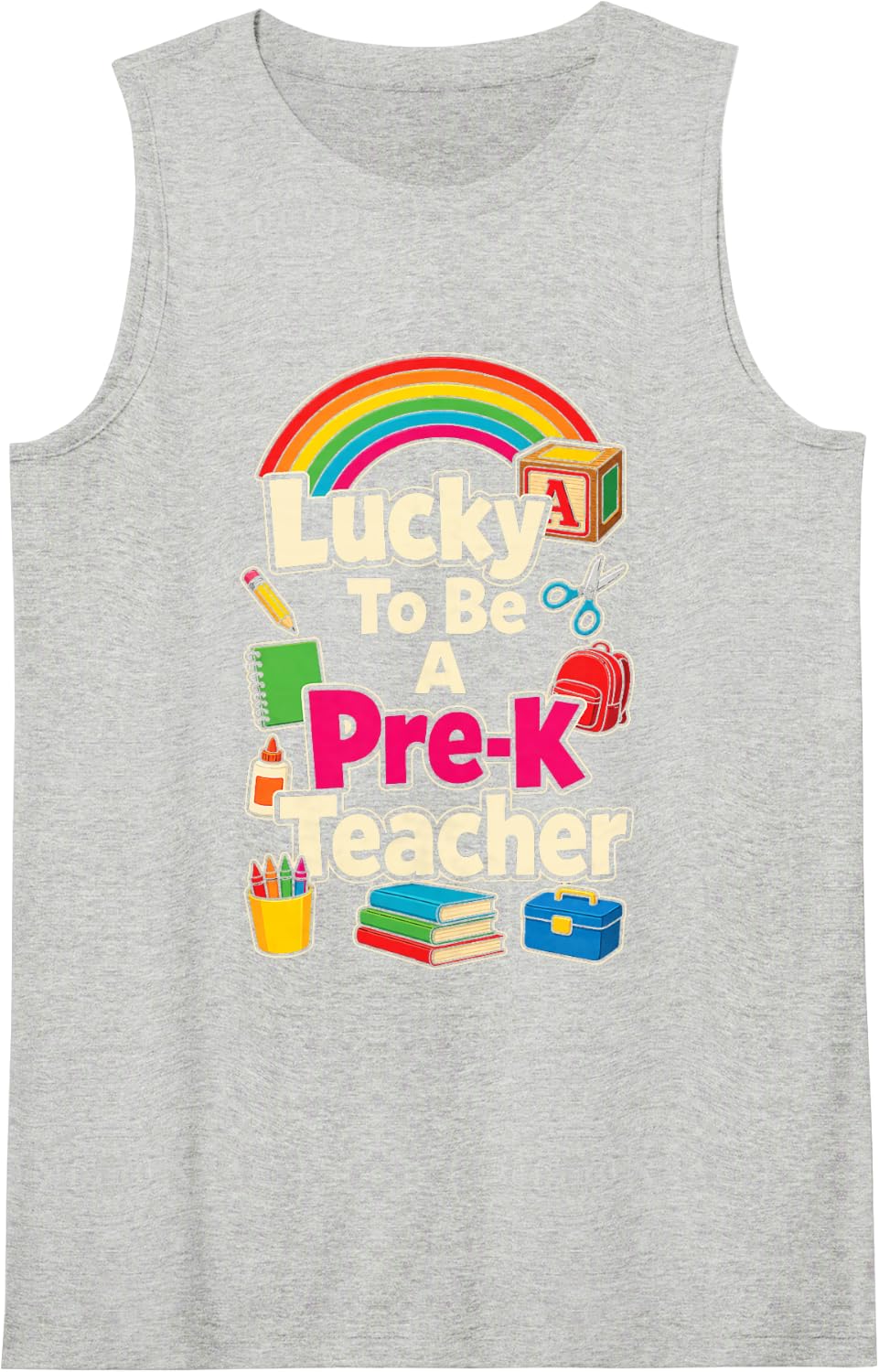 Pre-K Teacher Lucky Preschool Elementary St Patricks Day Sleeveless Tank Top - Heather Grey