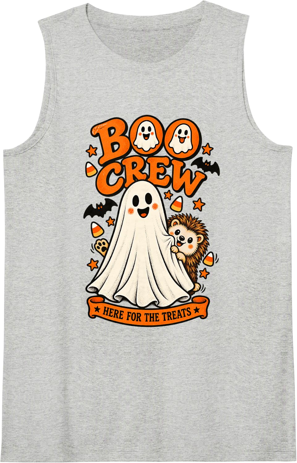 Hedgehog Boo Crew Here for the Treats Halloween Animal Lover Sleeveless Tank Top - Heather Grey