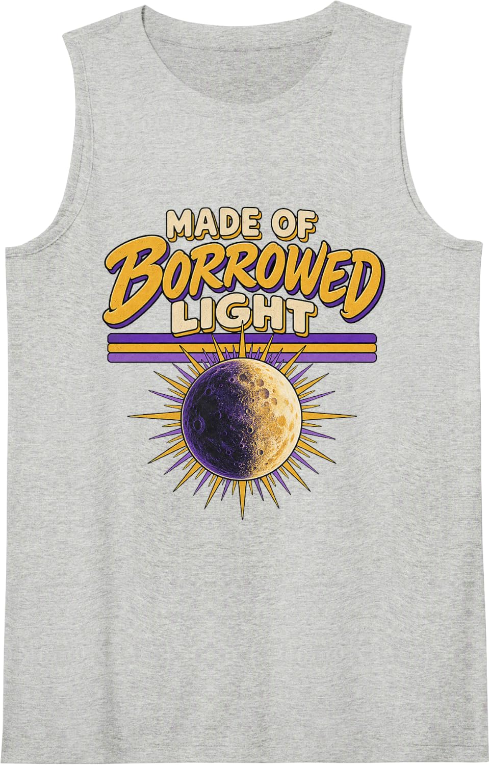 Made of Borrowed Light Psychedelic Space Retro 70s Sleeveless Tank Top - Heather Grey