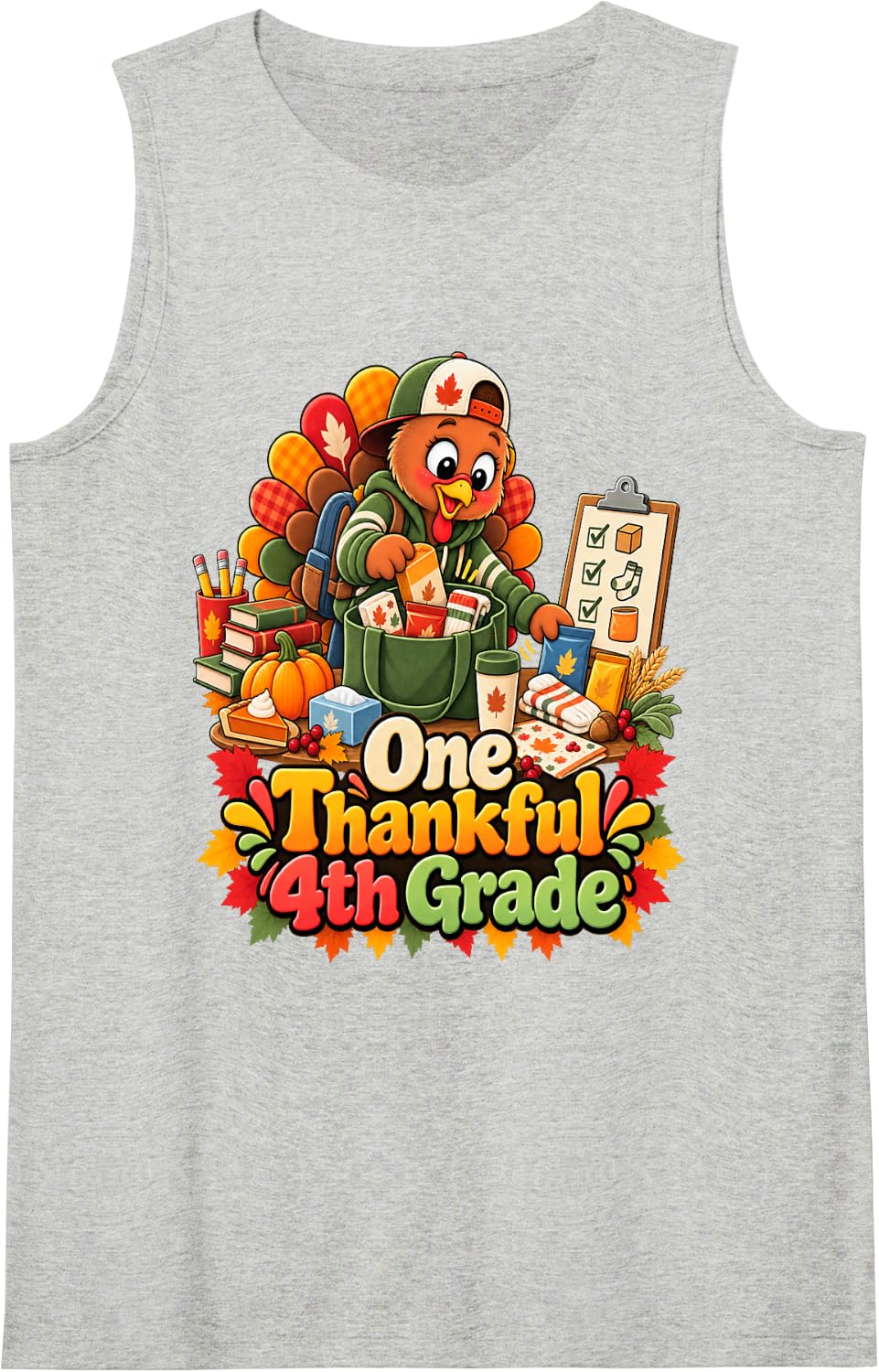 Fourth Grade Thanksgiving One Thankful 4th Grade Turkey Sleeveless Tank Top - Heather Grey