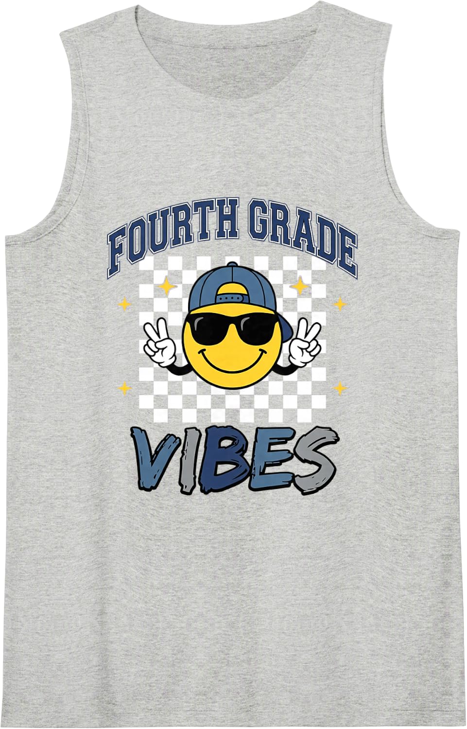 Fourth Grade Vibes Back to School Boys Student Retro Sleeveless Tank Top - Heather Grey