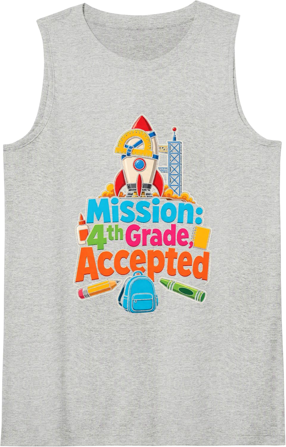 4th Grade Mission Accepted Rocket Elementary School Sleeveless Tank Top - Heather Grey