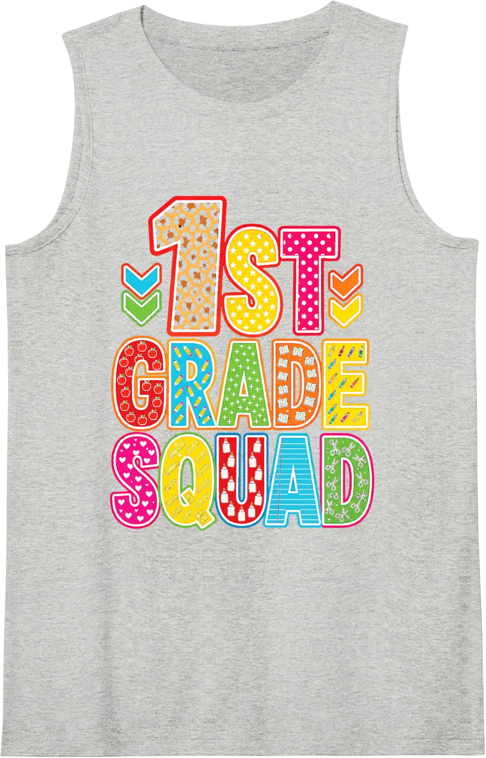 1st Grade Squad First Day of School Elementary Kids Sleeveless Tank Top - Heather Grey