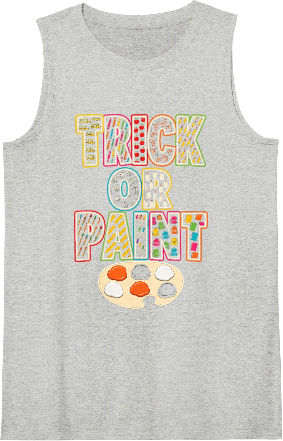 Elementary Art Teacher Trick Or Paint Halloween Palette Sleeveless Tank Top - Heather Grey