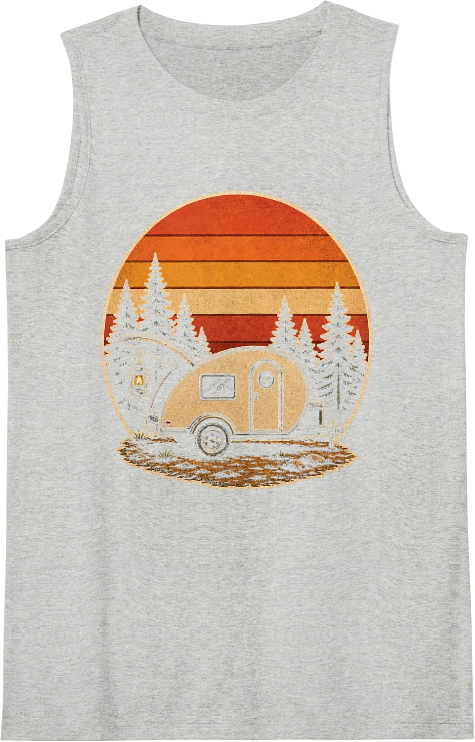 Camping Retro Sunset Teardrop Travel Trailer Night Sky Art Sleeveless Tank Top - Heather Grey