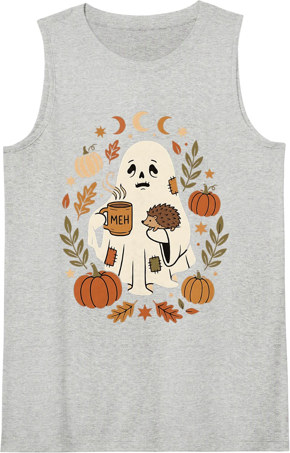 Sarcastic Ghost Hedgehog Fall Autumn Halloween Coffee Lover Tank Top - Heather Grey