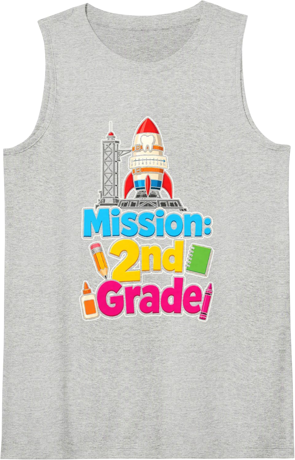 2nd Grade Mission Countdown Rocket Elementary School Sleeveless Tank Top - Heather Grey