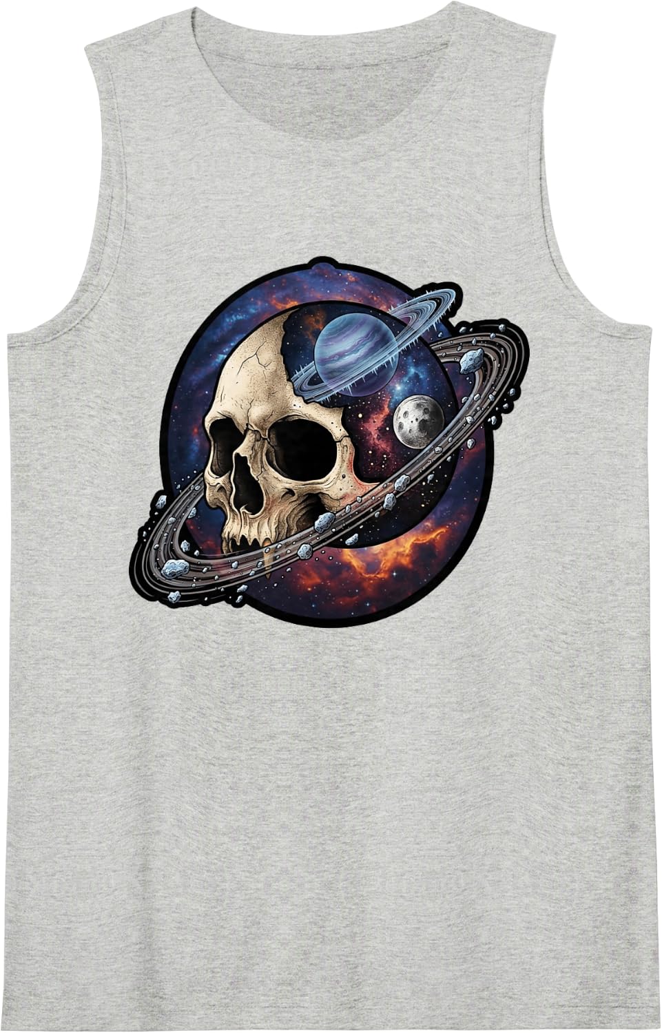 Space Skull Planet Ring Nebula Universe Astronomy Art Sleeveless Tank Top - Heather Grey