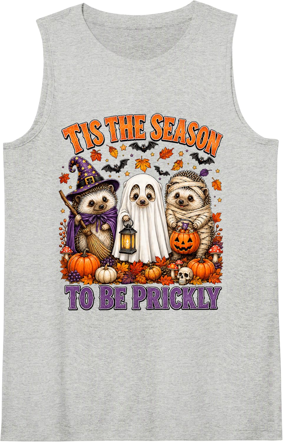 Cute Hedgehog Halloween Witch Ghost Mummy Hedgehog Lovers Sleeveless Tank Top - Heather Grey