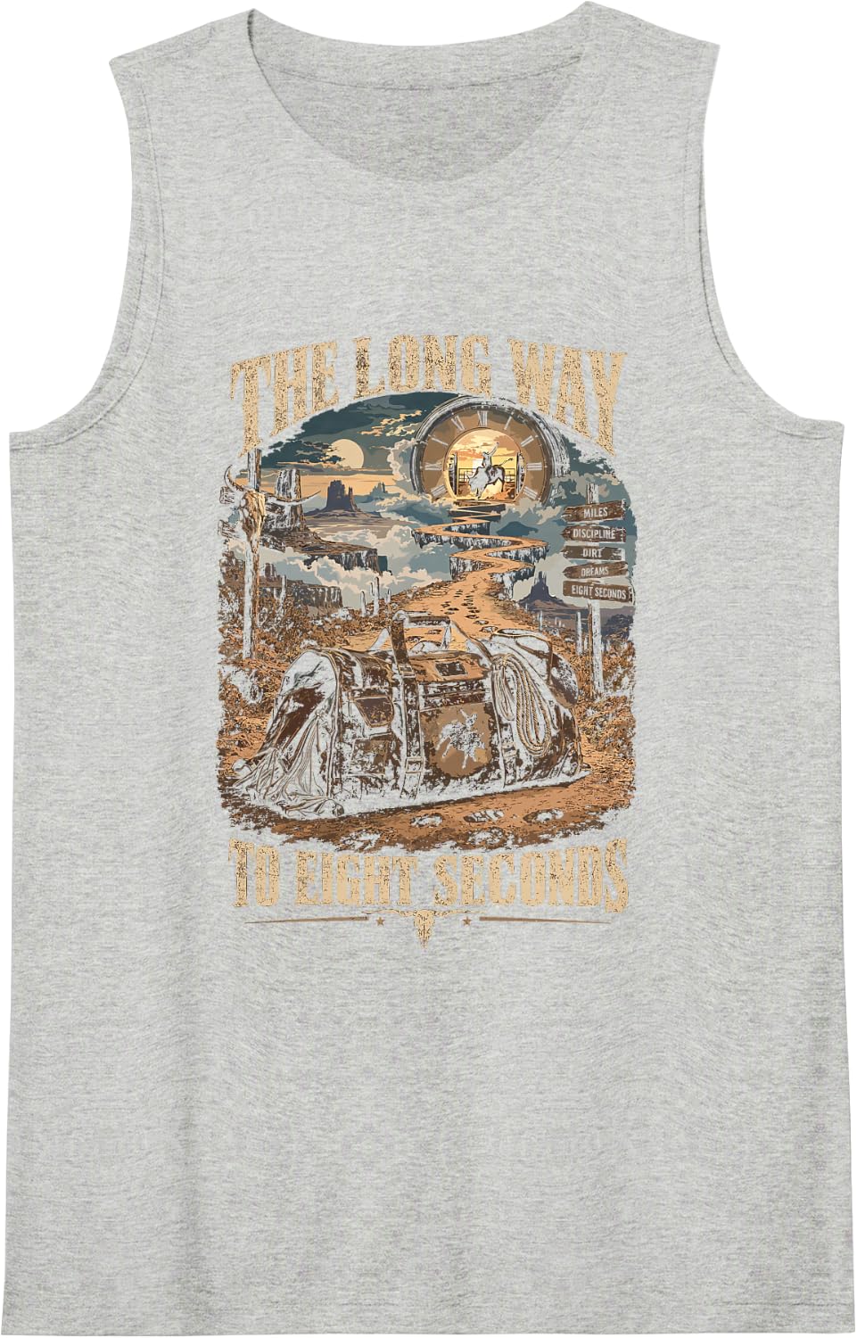 Bull Rider - Bull Riding Rodeo Long Way to Eight Seconds Sleeveless Tank Top - Heather Grey